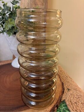Holmegaard Smoky Topaz Amber Ribbed Stack Vase Jar